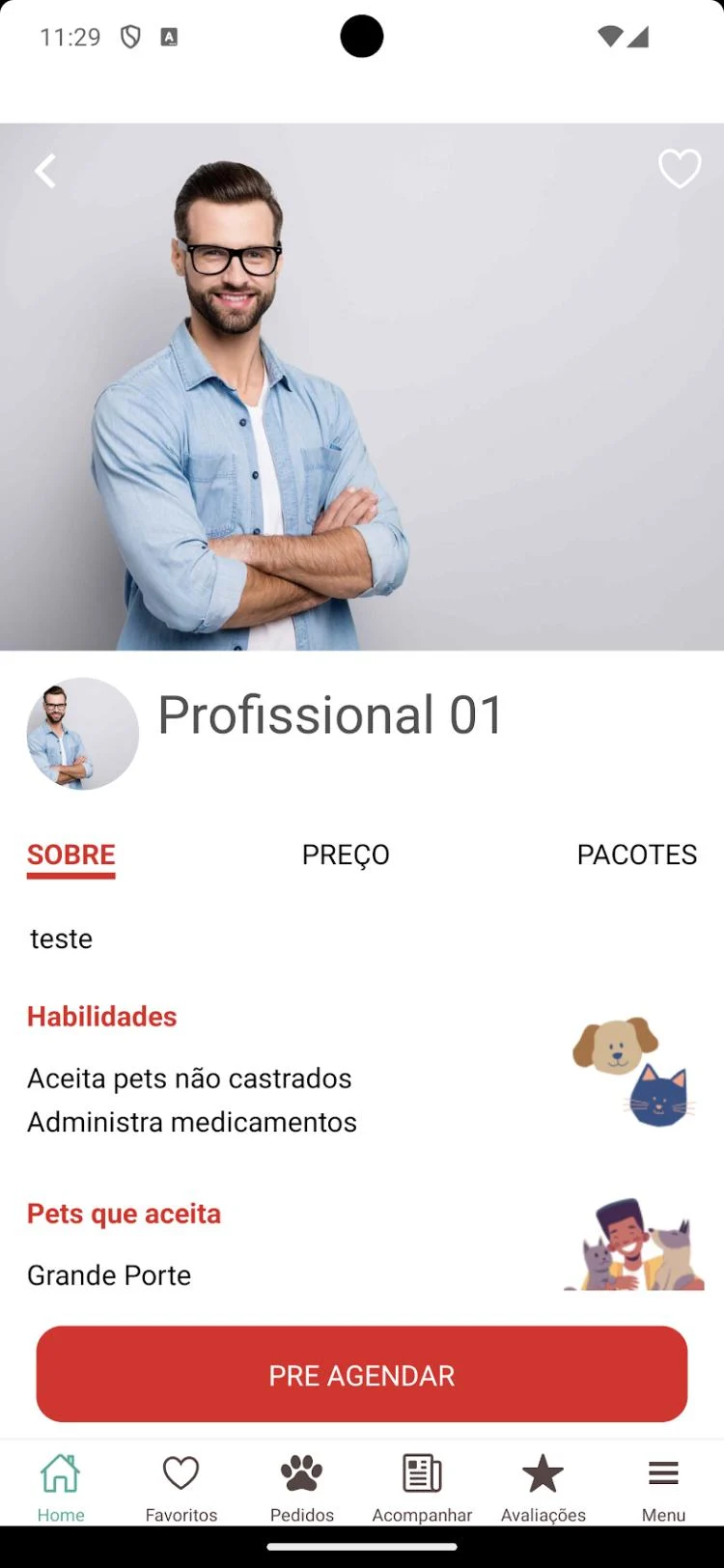 Perfil do profissional com habilidades, preços e pacotes