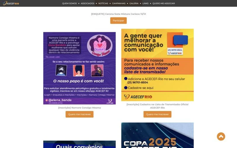 Campanhas e inscrições online no portal da AGECEF-Rio