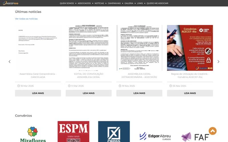Últimas notícias e convênios no portal da AGECEF-Rio