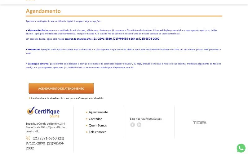 Agendamento da validação do certificado