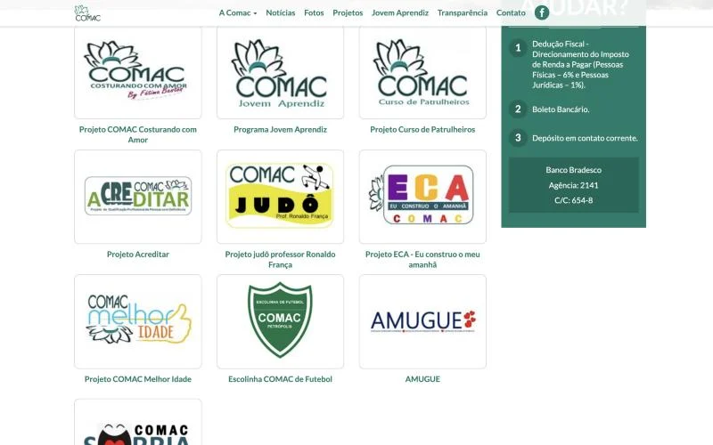 Projetos sociais no site da COMAC