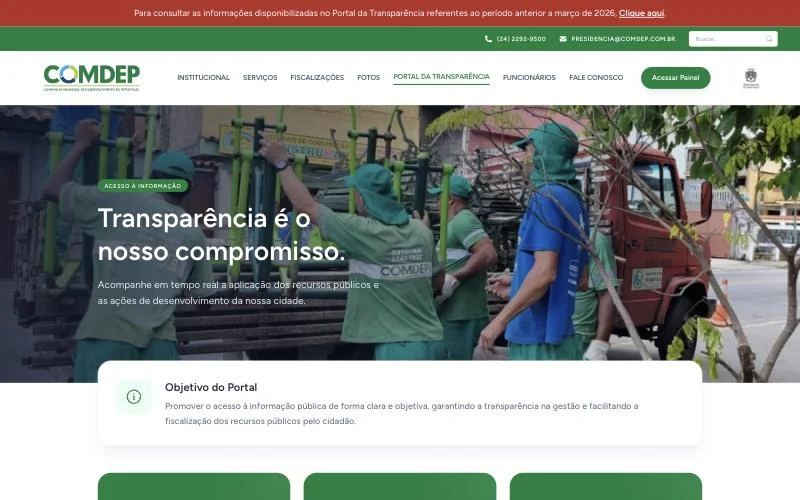 Página inicial do Portal da Transparência da COMDEP