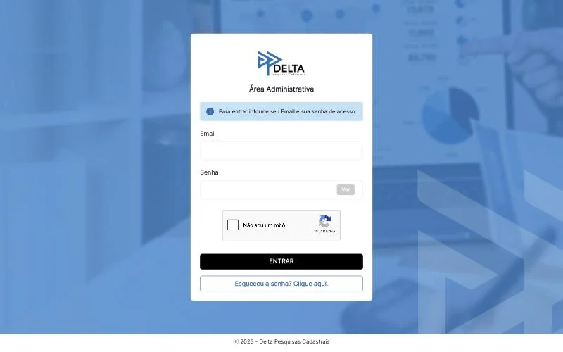 Tela de acesso à área administrativa do sistema da Delta Pesquisas