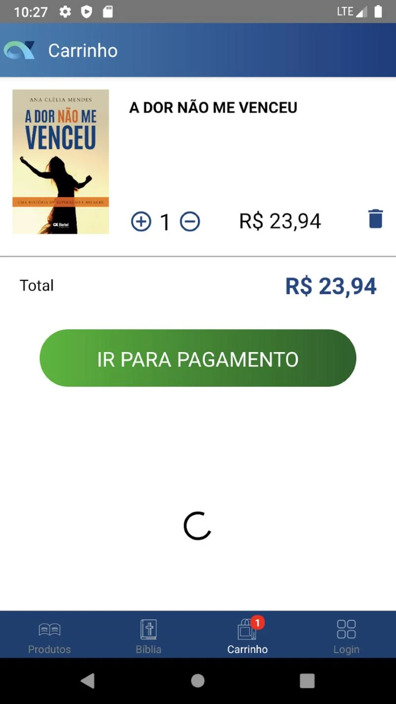 Carrinho com total e botão de pagamento
