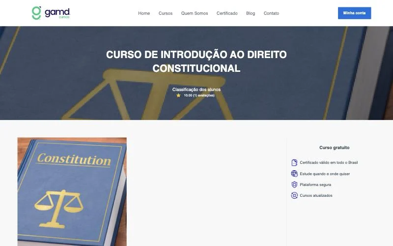 Página do curso com avaliação e matrícula gratuita