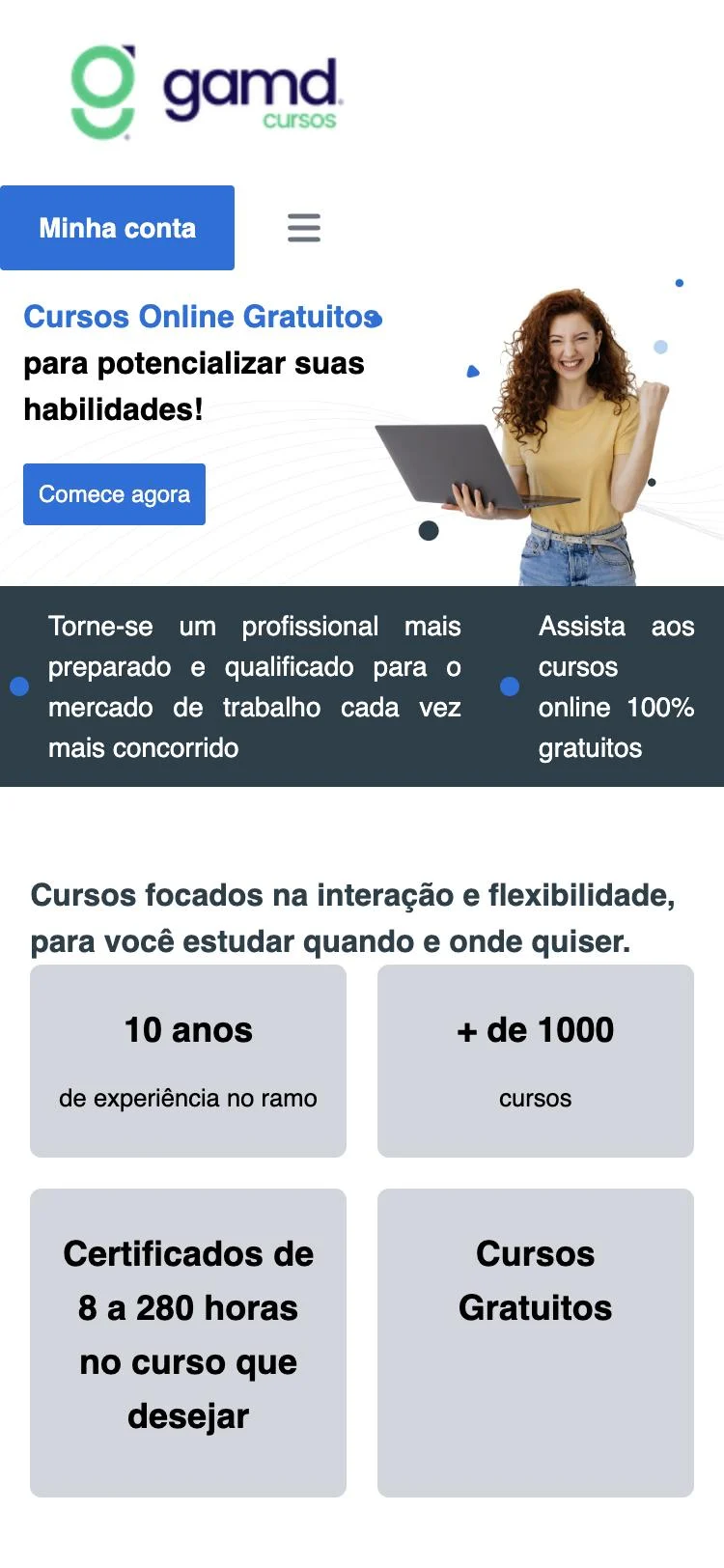 Site da GAMD Cursos no celular