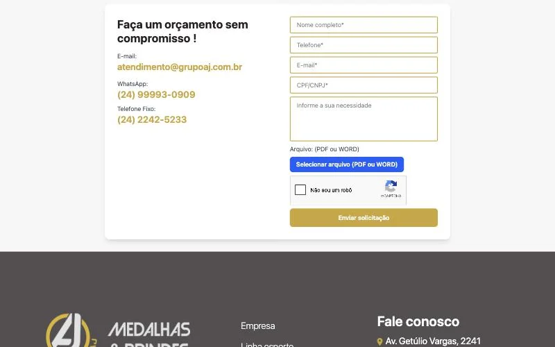 Formulário de orçamento online com envio de arquivo