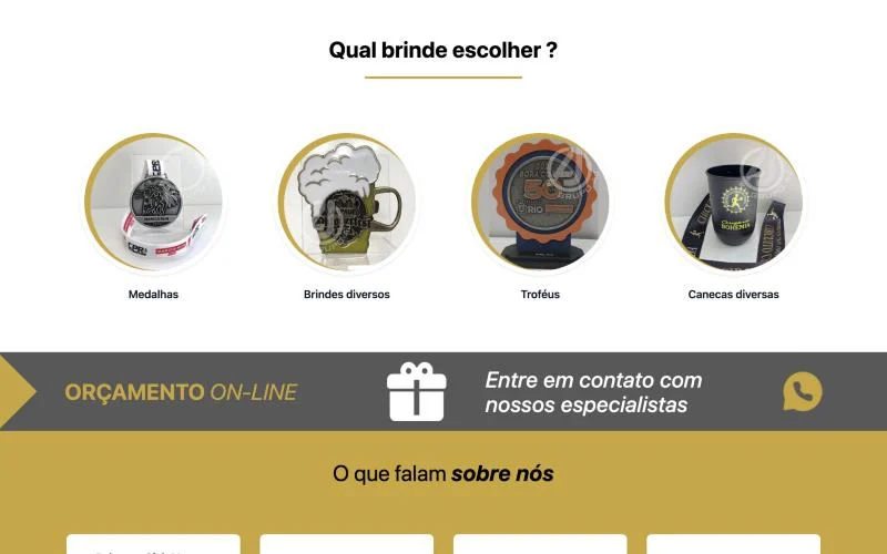 Seção Qual brinde escolher com medalhas, brindes, troféus e canecas