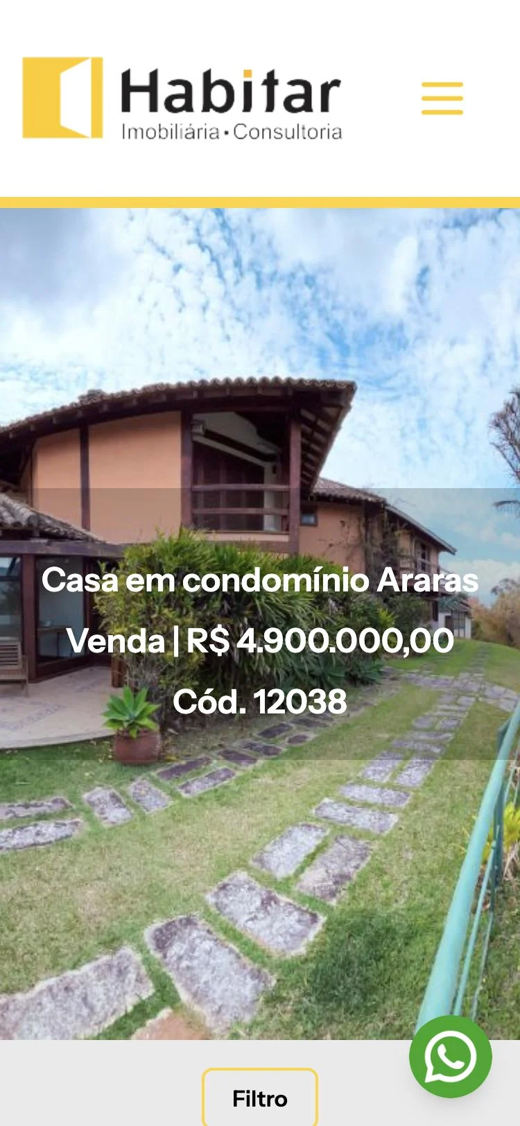 Site da Habitar Melhor no celular com casa em condomínio em Araras