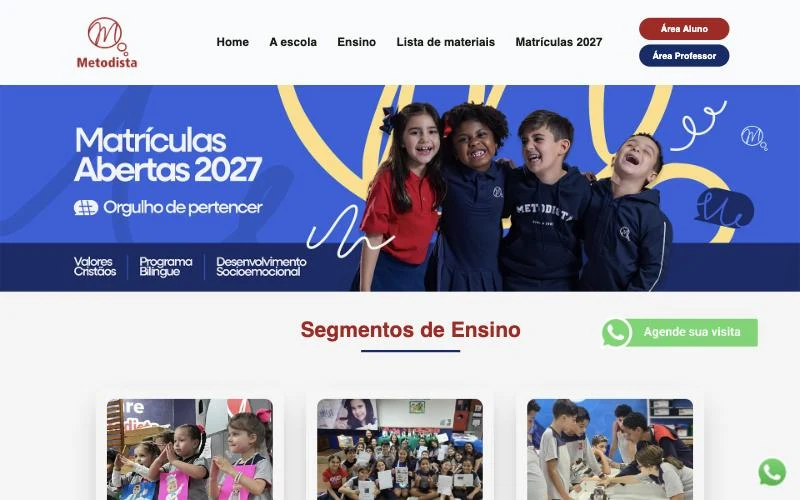 Página inicial do site do Colégio Metodista de Petrópolis