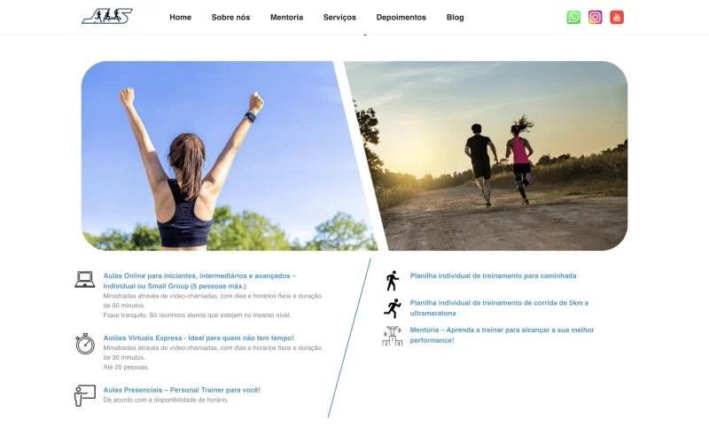 Serviços da JLS Running: aulas online, presenciais e planilhas