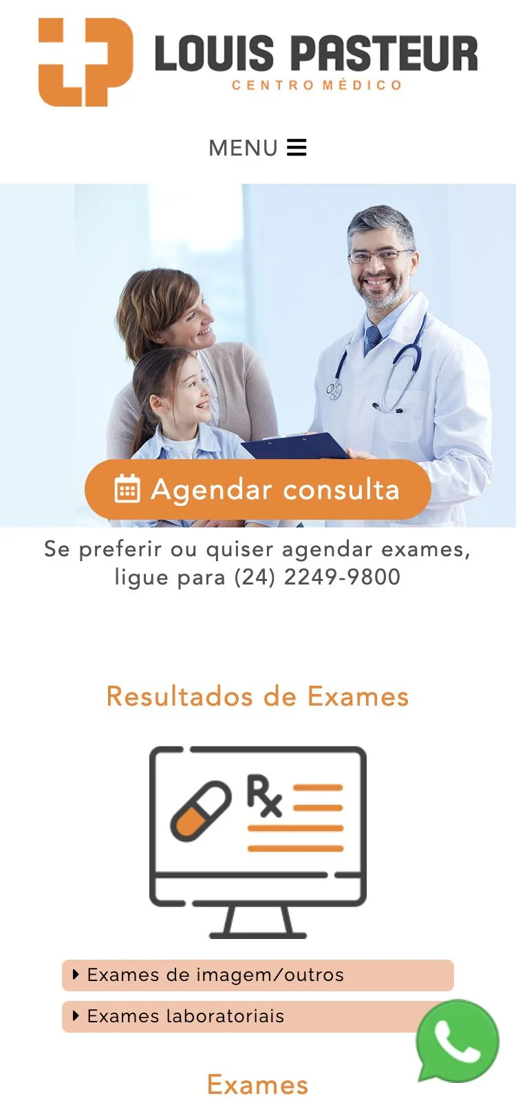 Site do Louis Pasteur no celular