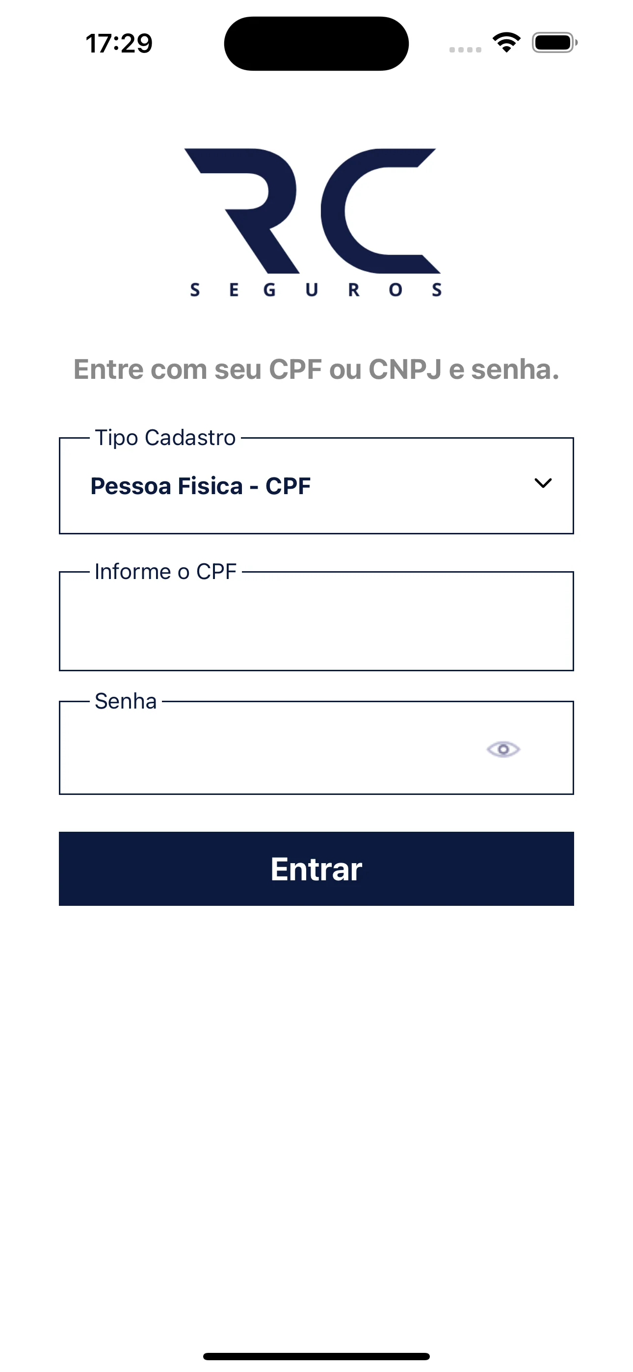 Login do cliente por CPF ou CNPJ