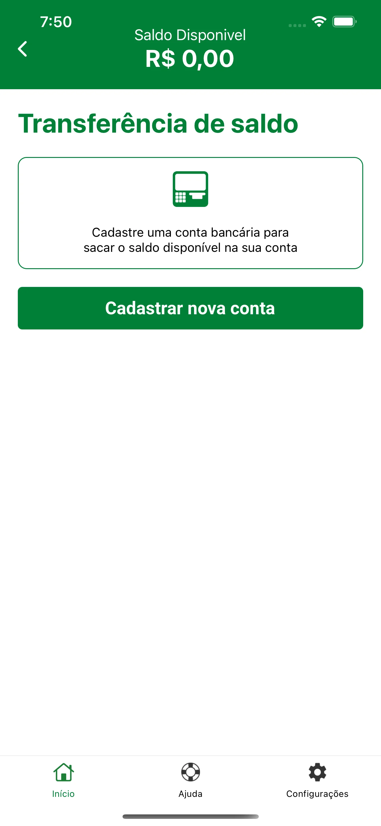 Transferência do saldo do estabelecimento para conta bancária