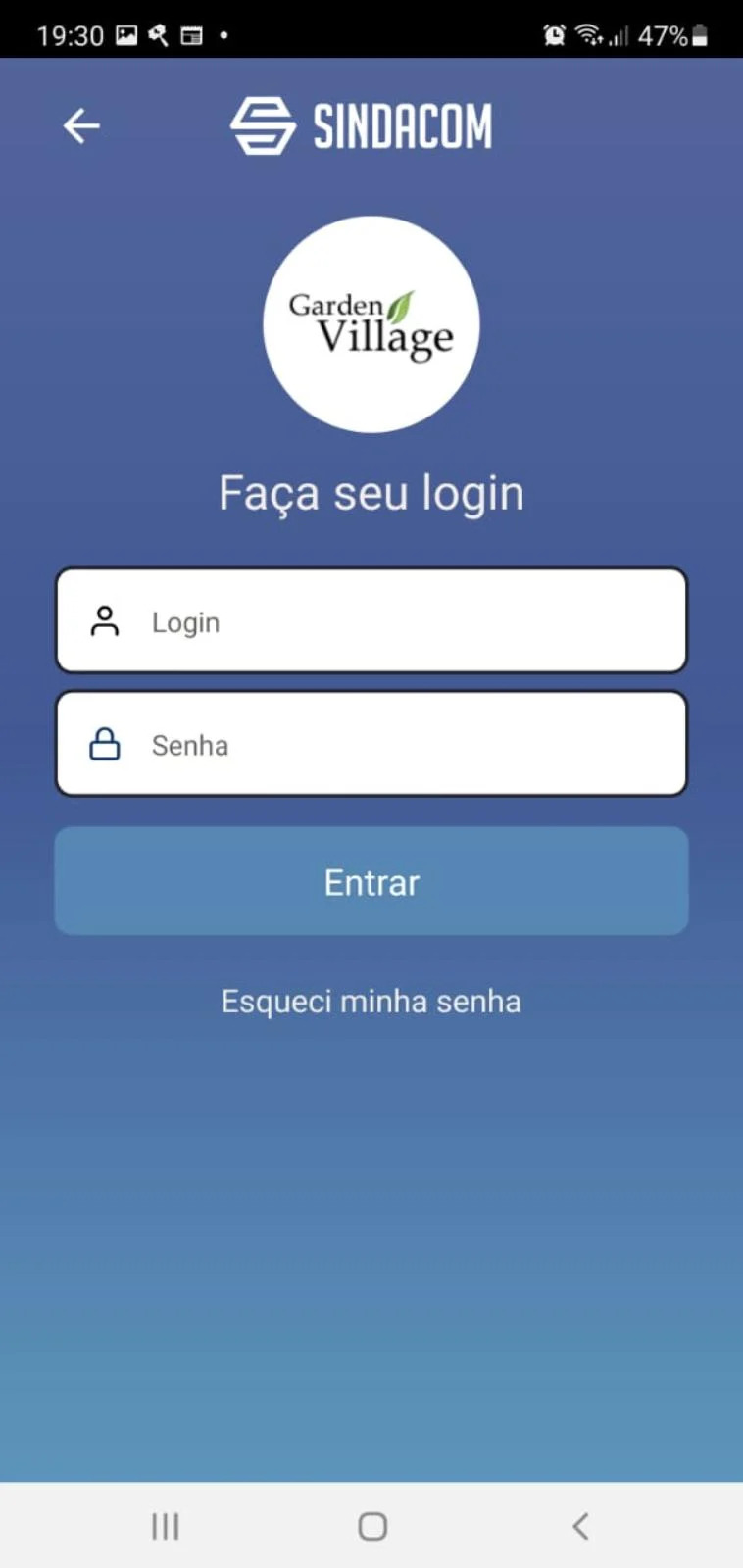 Login do morador no condomínio