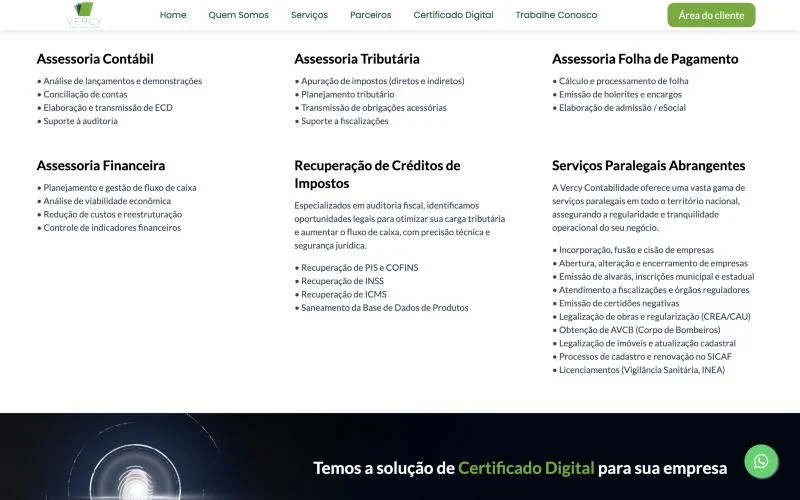 Serviços contábeis, tributários, de folha e financeiros da Vercy