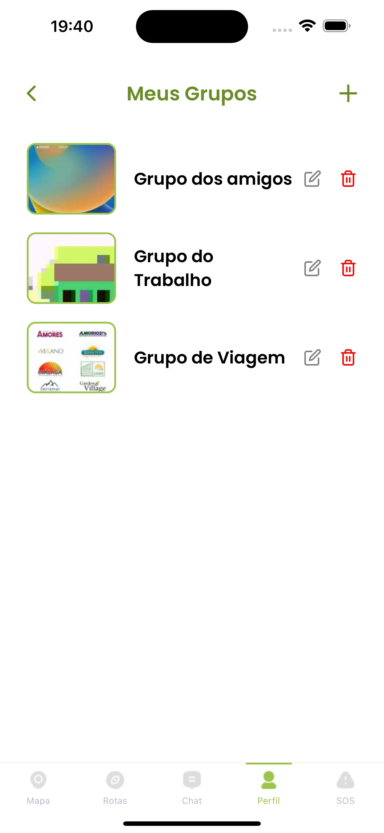 Lista de grupos do usuário