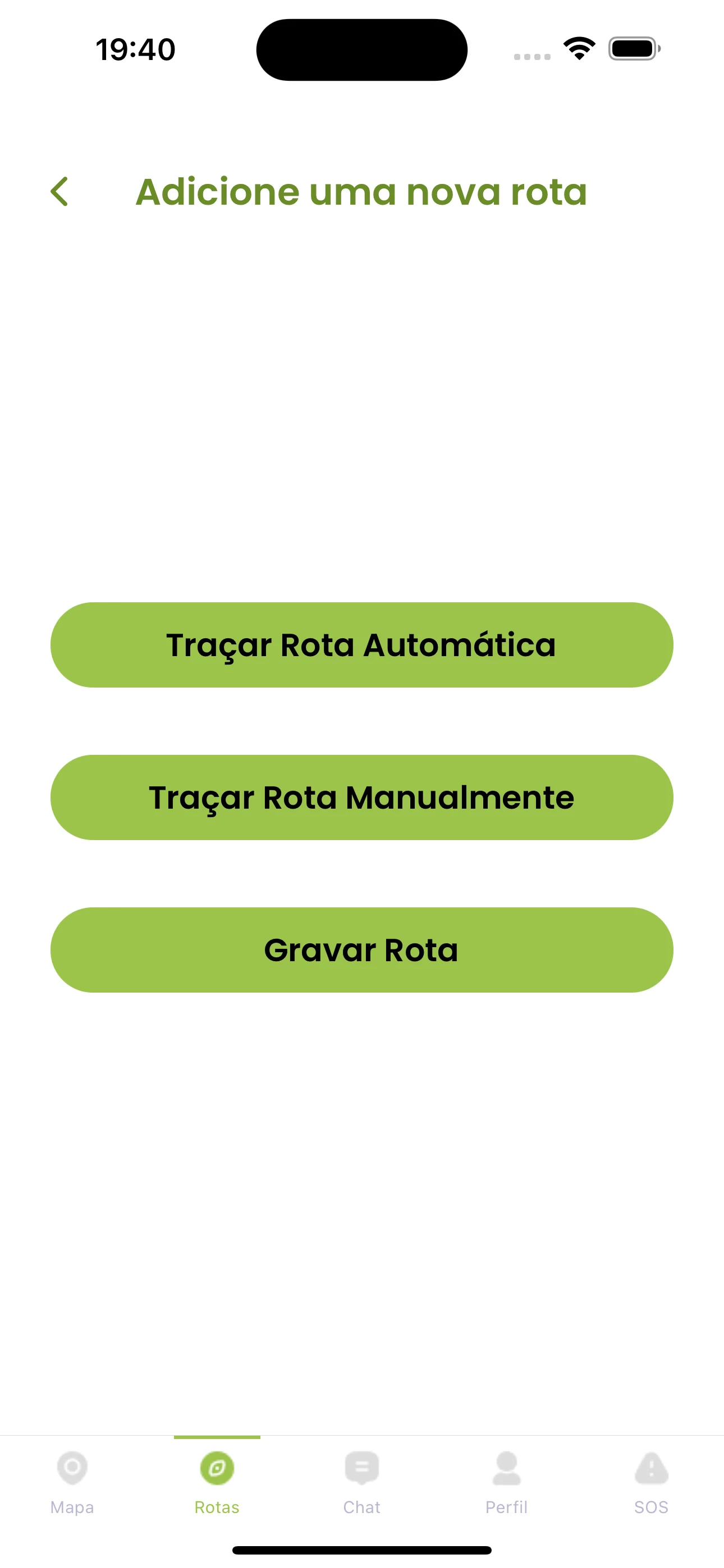 Opções para traçar rota automática, manual ou gravar rota