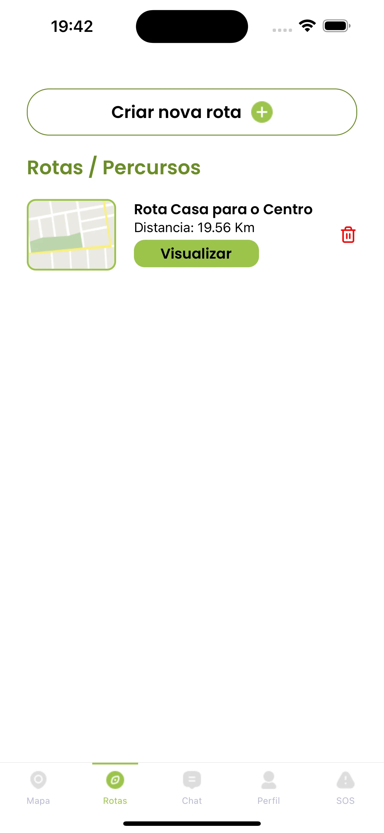 Lista de rotas e percursos salvos com distância